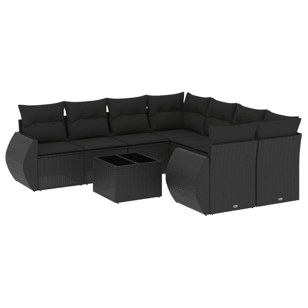 sofasæt til haven 9 dele med hynder polyrattan sort