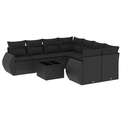 sofasæt til haven 9 dele med hynder polyrattan sort