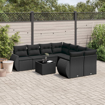 sofasæt til haven 9 dele med hynder polyrattan sort