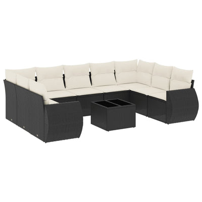 sofasæt til haven 10 dele med hynder polyrattan sort