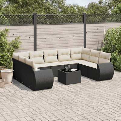 sofasæt til haven 10 dele med hynder polyrattan sort