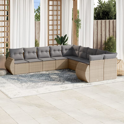 sofasæt til haven 10 dele med hynder polyrattan beige