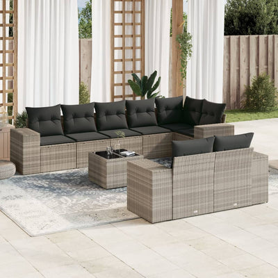 sofasæt til haven 9 dele med hynder polyrattan lysegrå