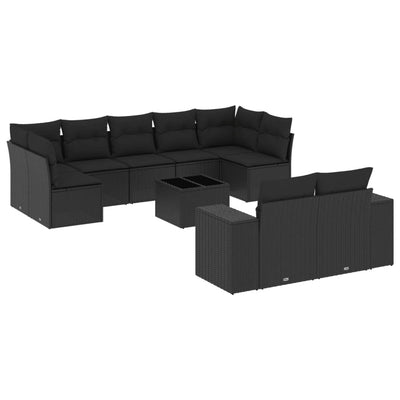 sofasæt til haven 10 dele med hynder polyrattan sort