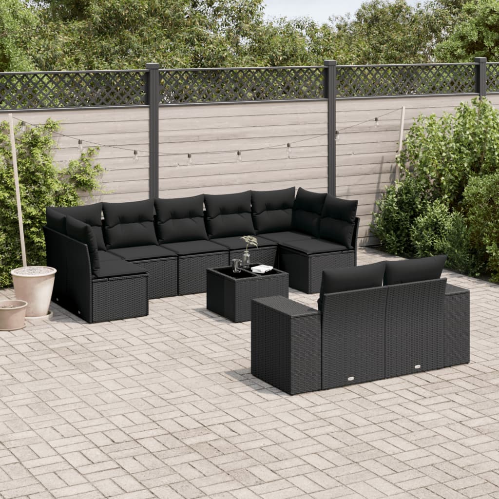 sofasæt til haven 10 dele med hynder polyrattan sort