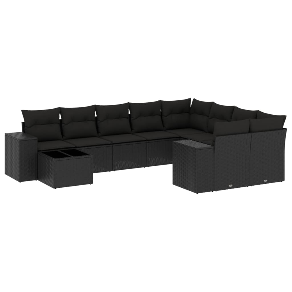 sofasæt til haven 10 dele med hynder polyrattan sort