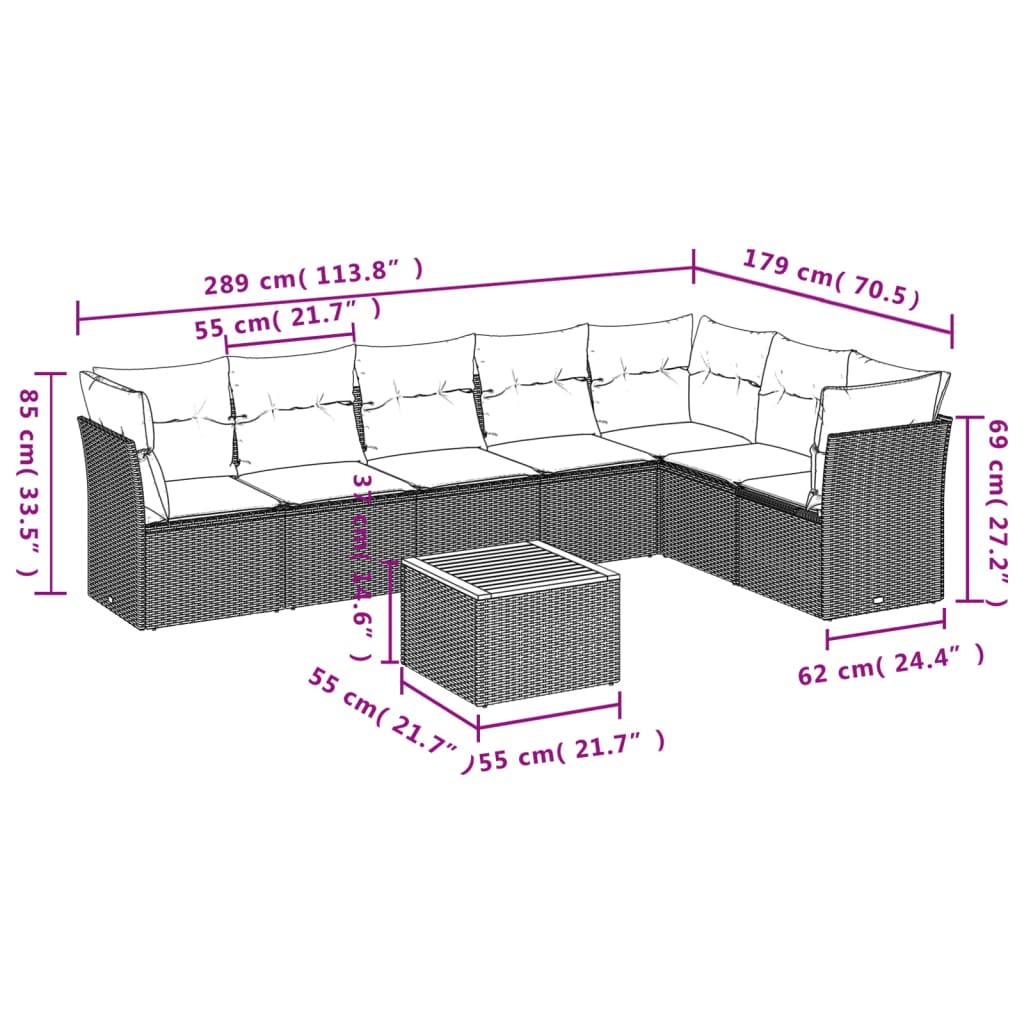 sofasæt til haven 8 dele med hynder polyrattan sort