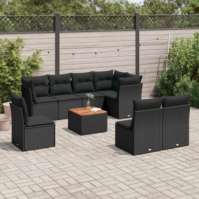 sofasæt til haven 9 dele med hynder polyrattan sort