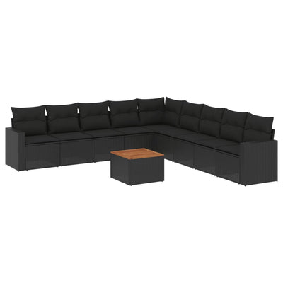 sofasæt til haven 10 dele med hynder polyrattan sort