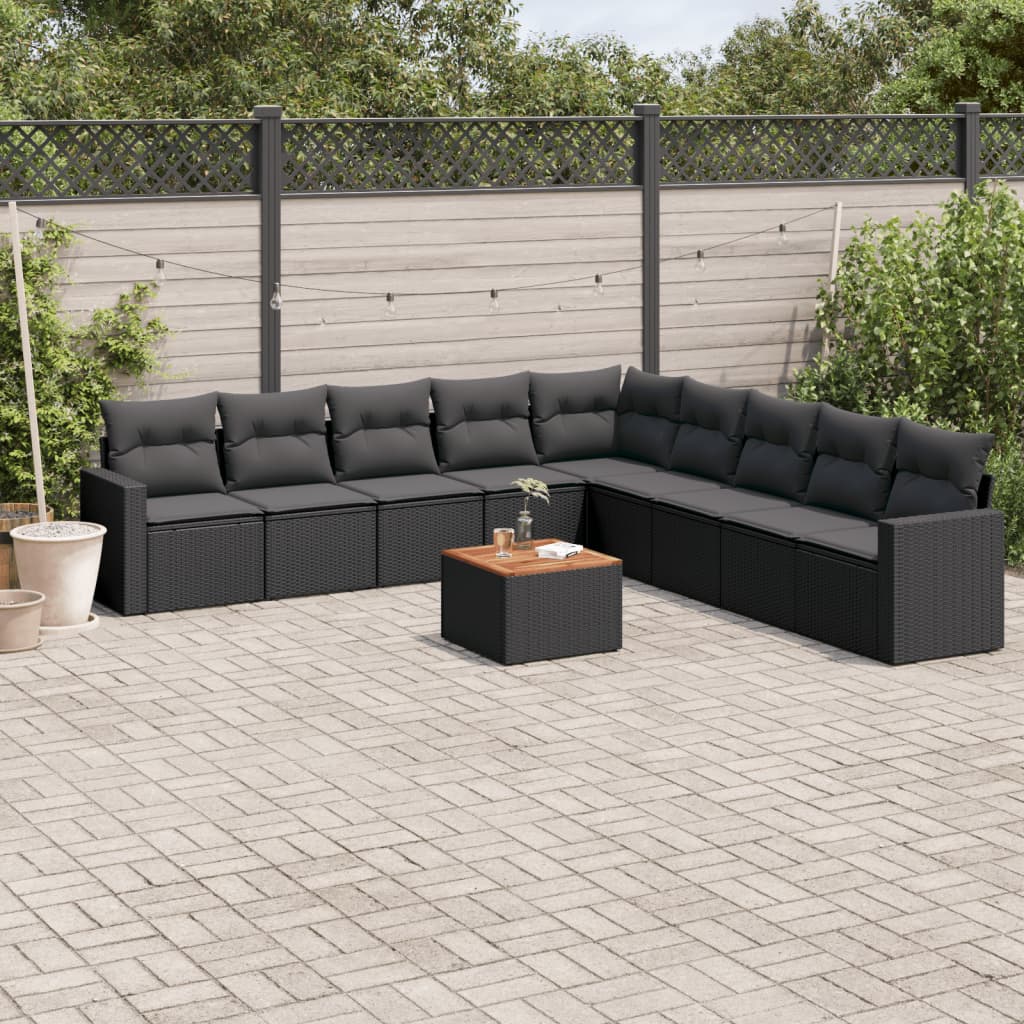 sofasæt til haven 10 dele med hynder polyrattan sort
