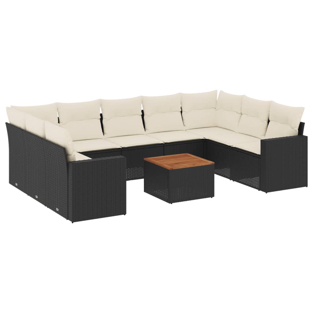 sofasæt til haven 10 dele med hynder polyrattan sort
