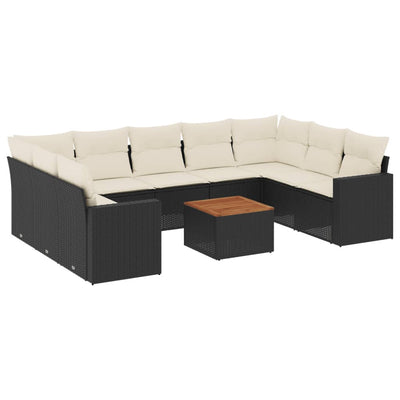 sofasæt til haven 10 dele med hynder polyrattan sort
