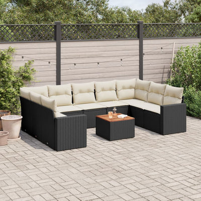 sofasæt til haven 10 dele med hynder polyrattan sort