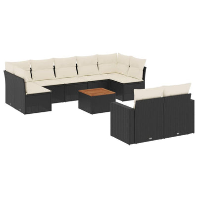 sofasæt til haven 10 dele med hynder polyrattan sort
