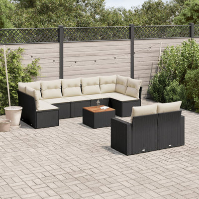 sofasæt til haven 10 dele med hynder polyrattan sort
