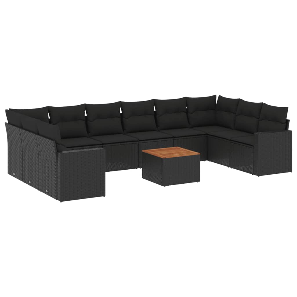 sofasæt til haven 11 dele med hynder polyrattan sort