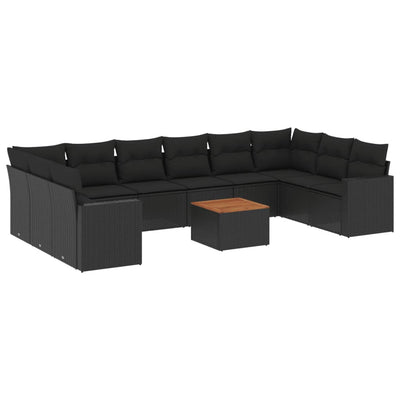sofasæt til haven 11 dele med hynder polyrattan sort