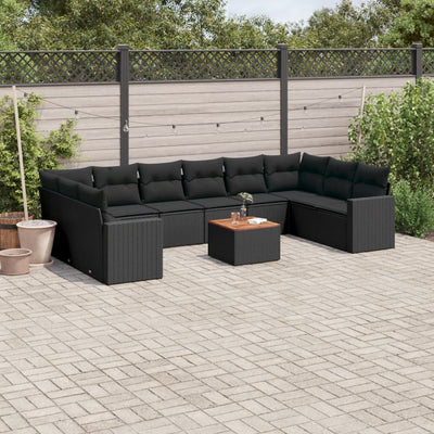 sofasæt til haven 11 dele med hynder polyrattan sort
