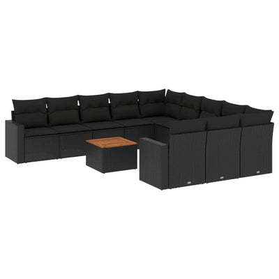 sofasæt til haven 12 dele med hynder polyrattan sort
