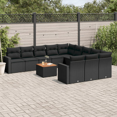 sofasæt til haven 12 dele med hynder polyrattan sort