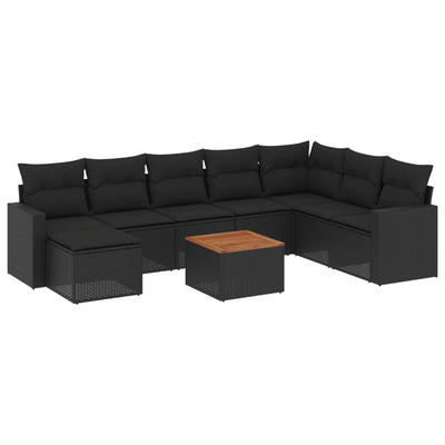 sofasæt til haven 9 dele med hynder polyrattan sort