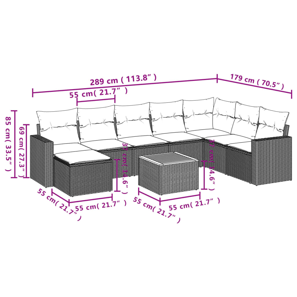 sofasæt til haven 9 dele med hynder polyrattan sort