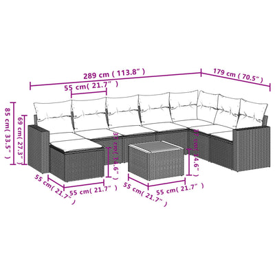sofasæt til haven 9 dele med hynder polyrattan sort