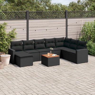 sofasæt til haven 9 dele med hynder polyrattan sort