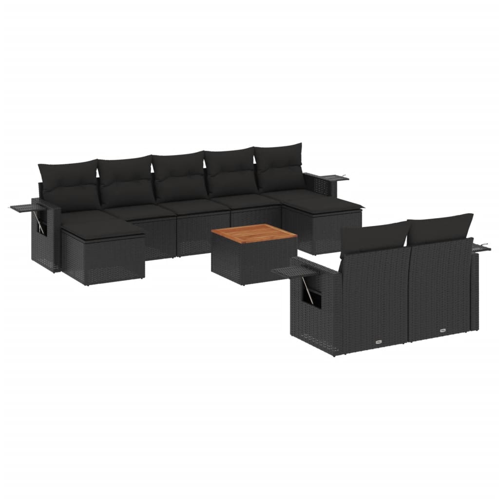 sofasæt til haven 10 dele med hynder polyrattan sort