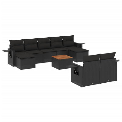sofasæt til haven 10 dele med hynder polyrattan sort