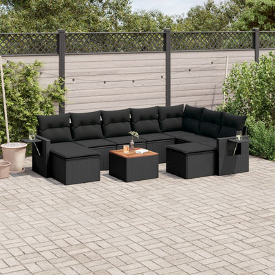 sofasæt til haven 10 dele med hynder polyrattan sort