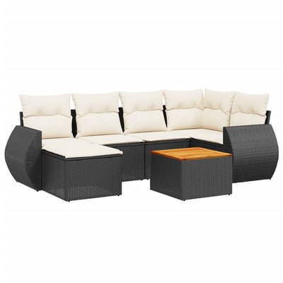 sofasæt til haven 7 dele med hynder polyrattan sort