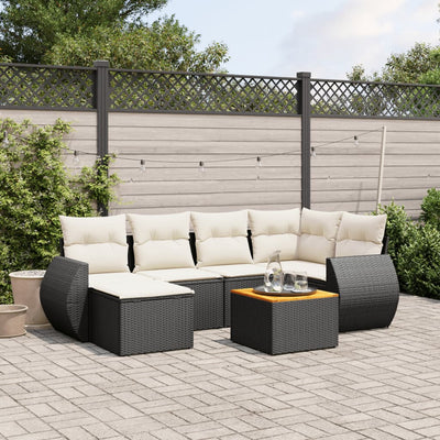 sofasæt til haven 7 dele med hynder polyrattan sort