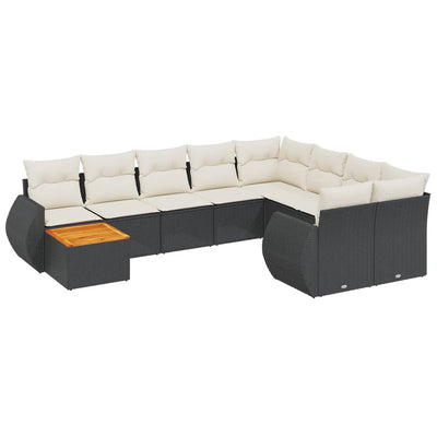 sofasæt til haven 10 dele med hynder polyrattan sort