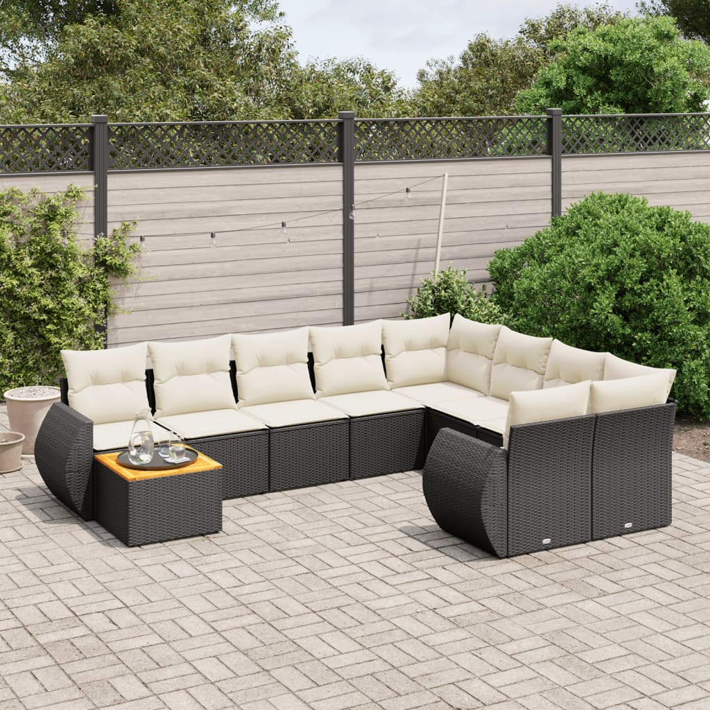 sofasæt til haven 10 dele med hynder polyrattan sort