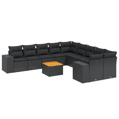 sofasæt til haven 11 dele med hynder polyrattan sort