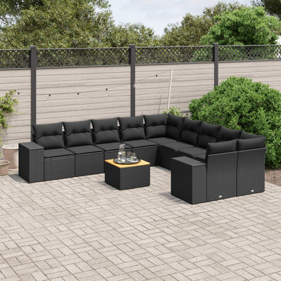sofasæt til haven 11 dele med hynder polyrattan sort