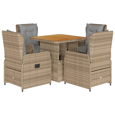 spisebordssæt til haven 5 dele med hynder polyrattan beige
