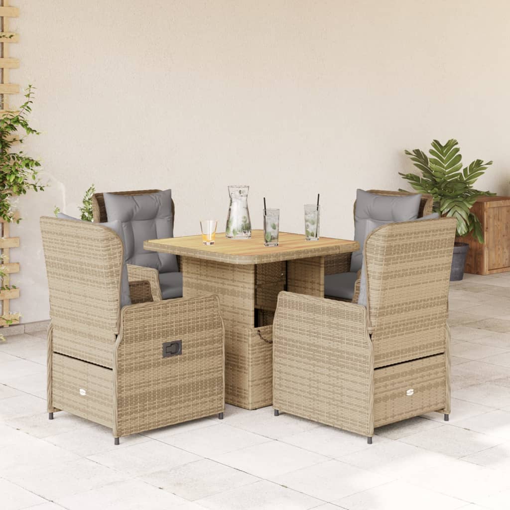 spisebordssæt til haven 5 dele med hynder polyrattan beige