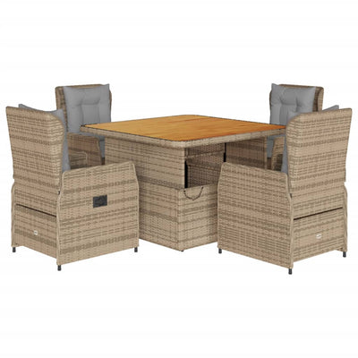 spisebordssæt til haven 5 dele med hynder polyrattan beige
