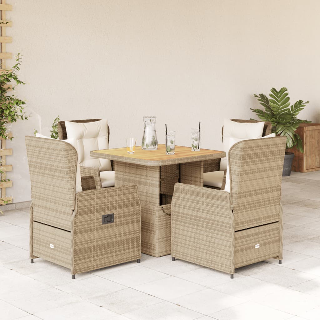 spisebordssæt til haven 5 dele med hynder polyrattan beige