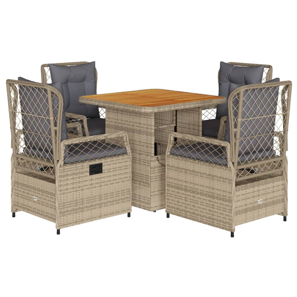 spisebordssæt til haven 5 dele med hynder polyrattan beige