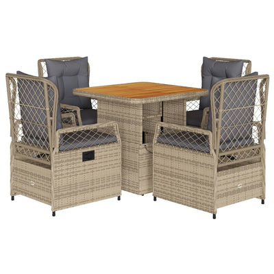 spisebordssæt til haven 5 dele med hynder polyrattan beige