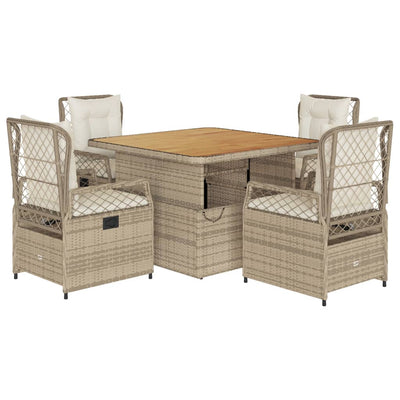 spisebordssæt til haven 5 dele med hynder polyrattan beige