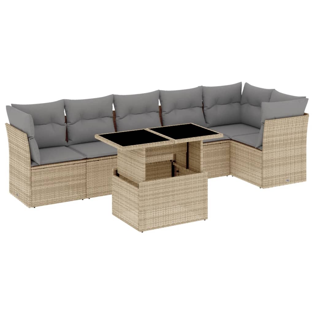 sofasæt til haven 7 dele med hynder polyrattan beige