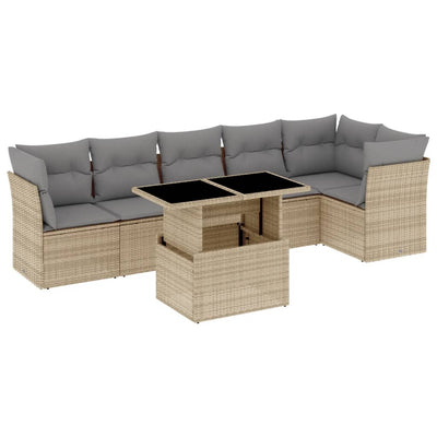 sofasæt til haven 7 dele med hynder polyrattan beige