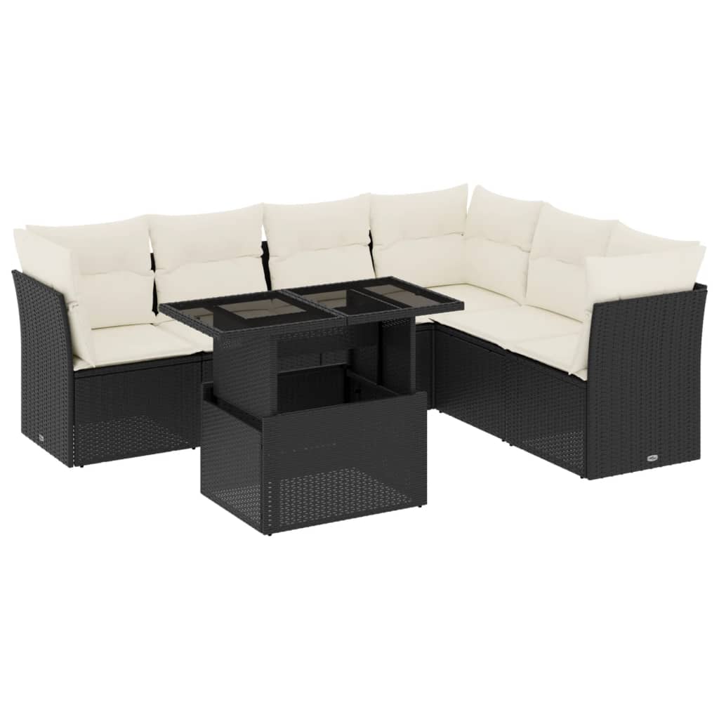 sofasæt til haven 7 dele med hynder polyrattan sort
