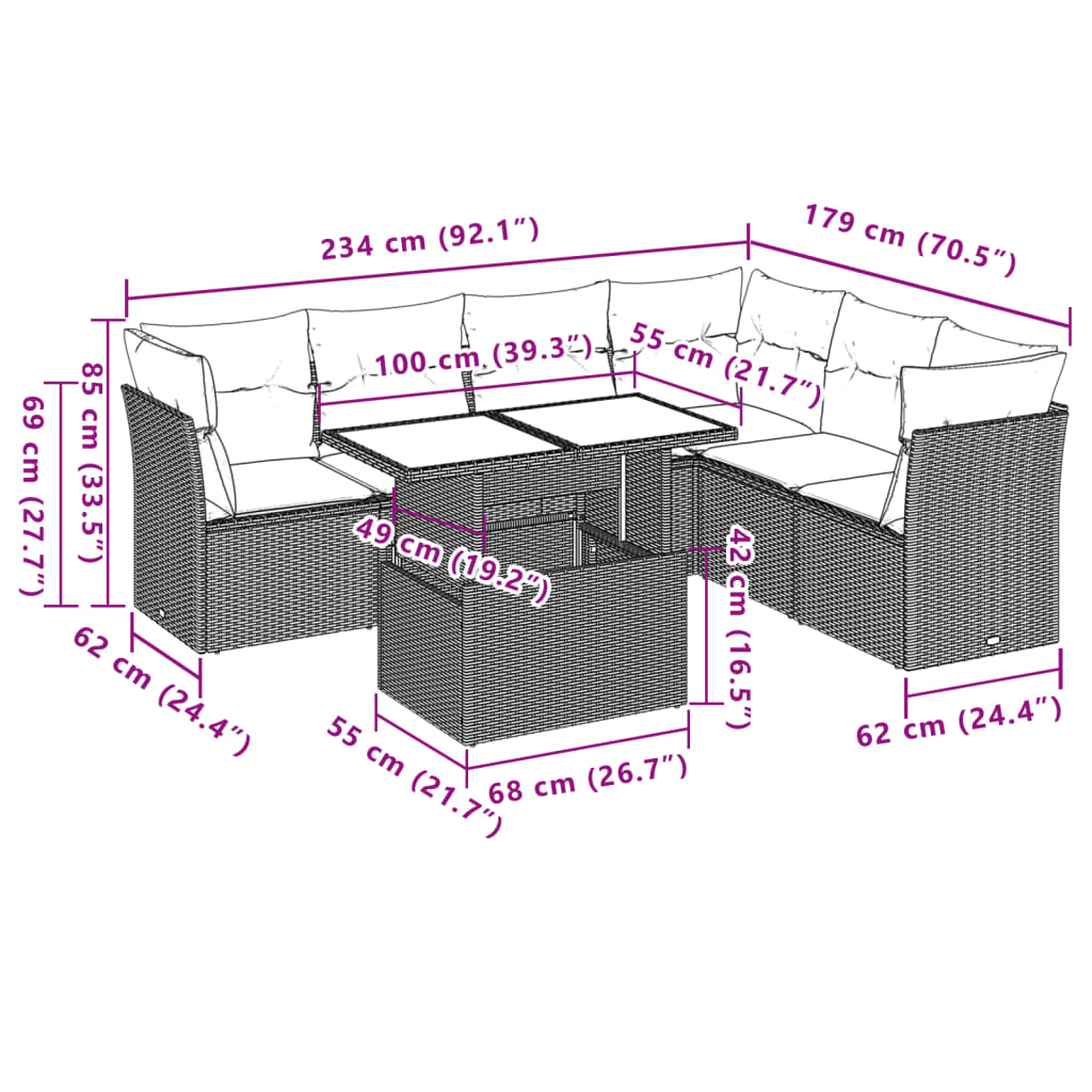 sofasæt til haven 7 dele med hynder polyrattan sort