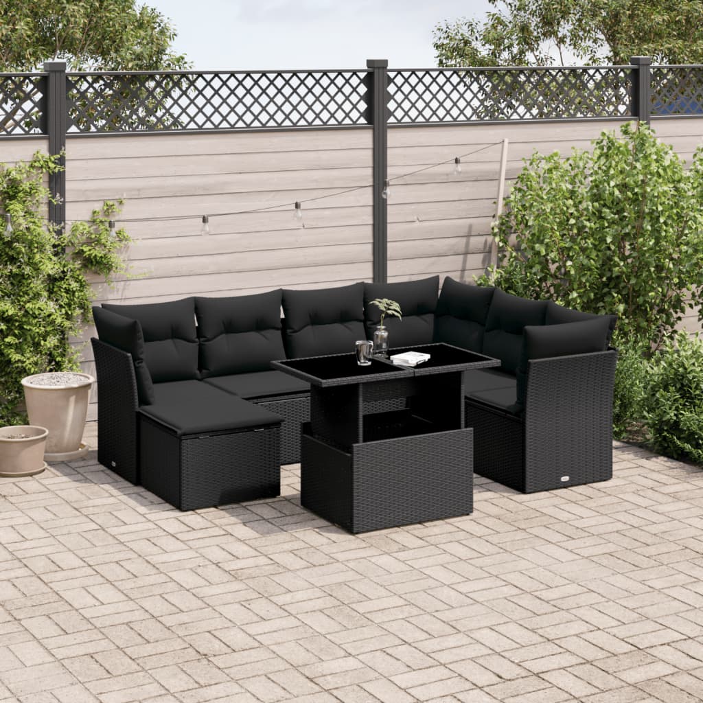 sofasæt til haven 8 dele med hynder polyrattan sort