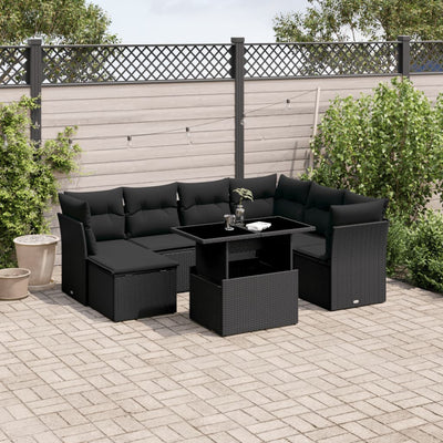 sofasæt til haven 8 dele med hynder polyrattan sort